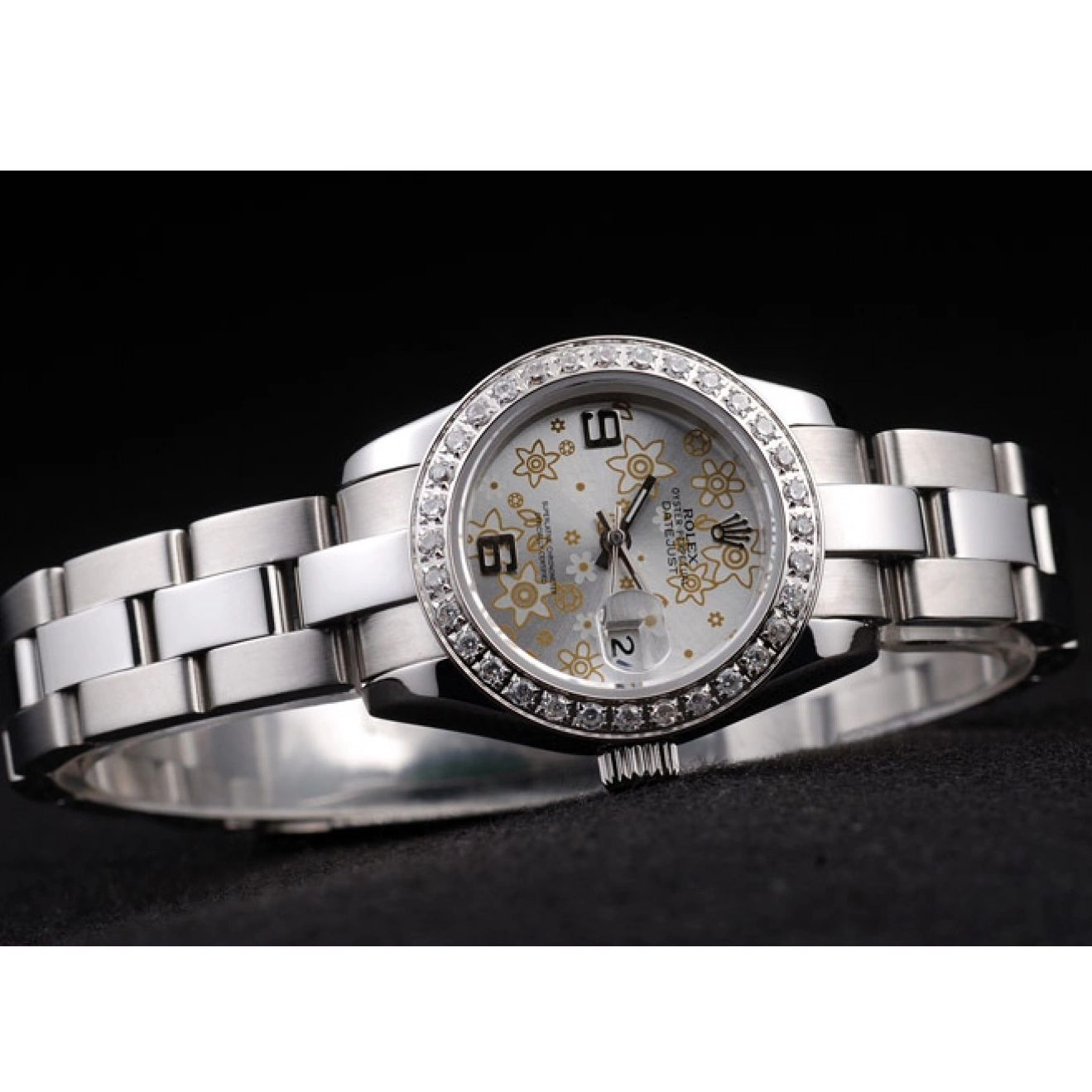 Rolex aaa copy Polished Silver Diamond Dial Steel Rolex 98082 Datejust Plated Stainless Flowers 0801